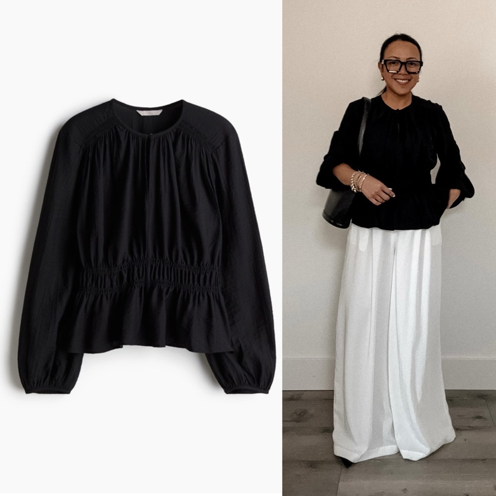 Black Smock Detail Blouse (M)